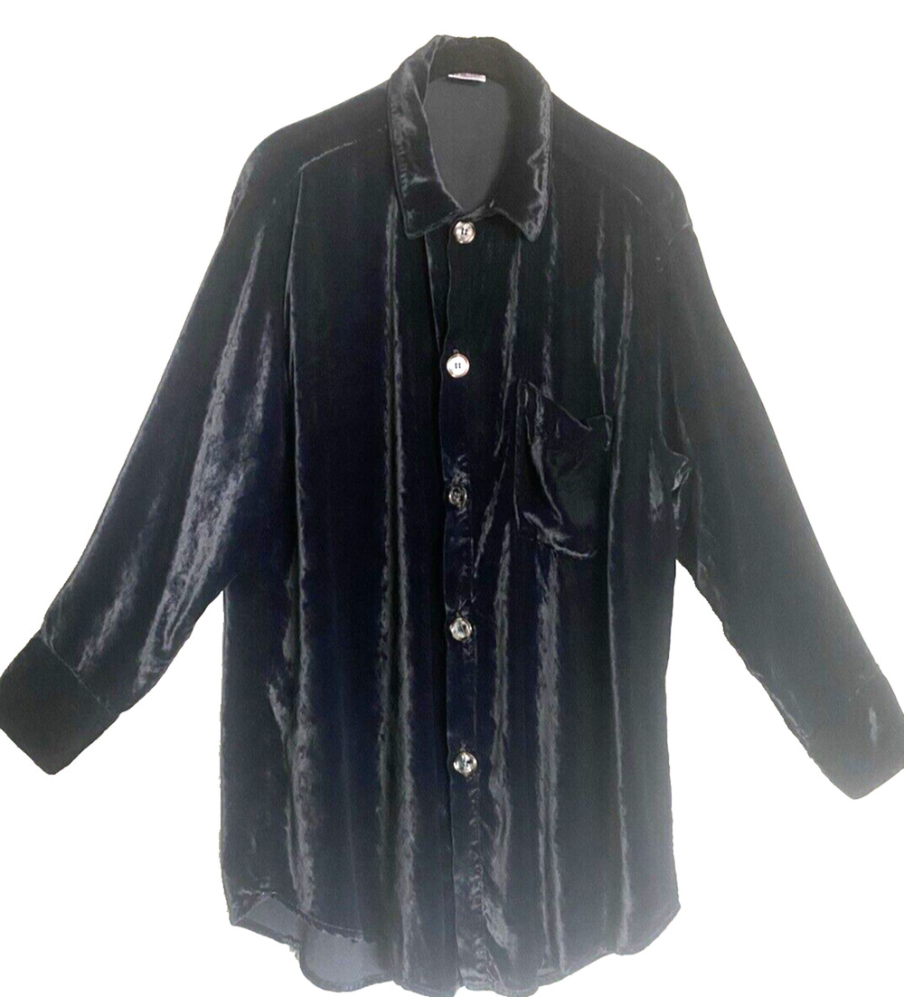 CP SHADES Vintage Black Velvet Luxurious Button Shirt / Jacket Oversized Boho M